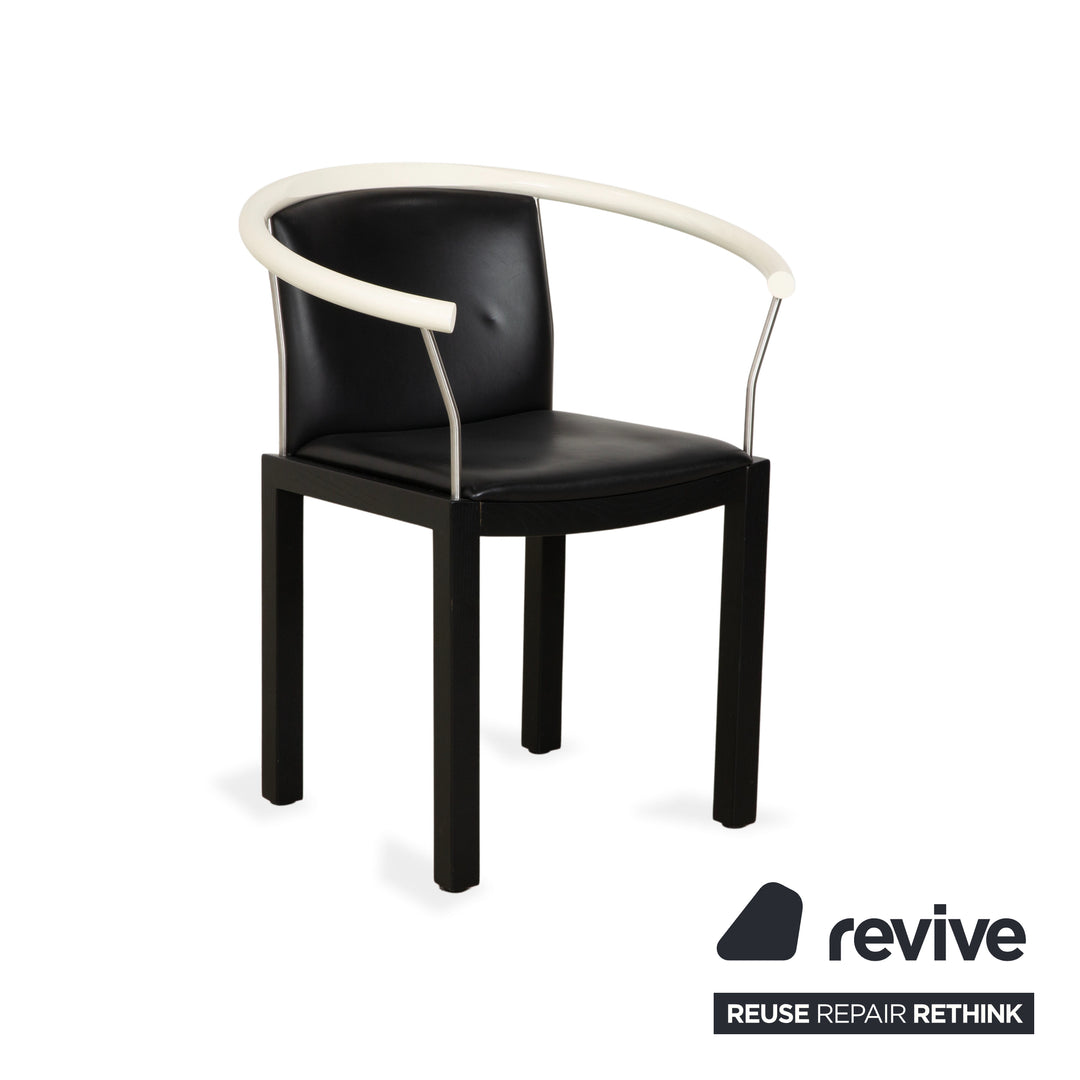 6-piece chair set, wood and leather, Interlübke, black and white
