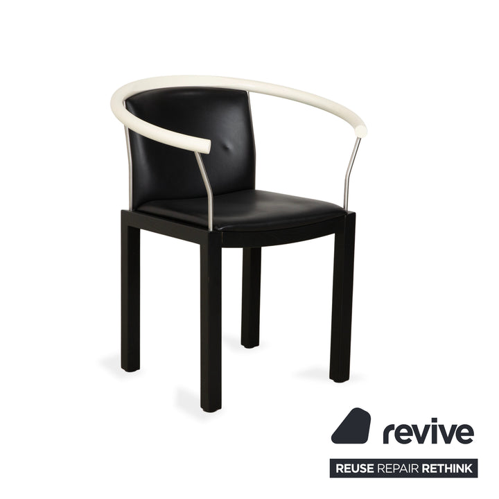 6-piece chair set, wood and leather, Interlübke, black and white