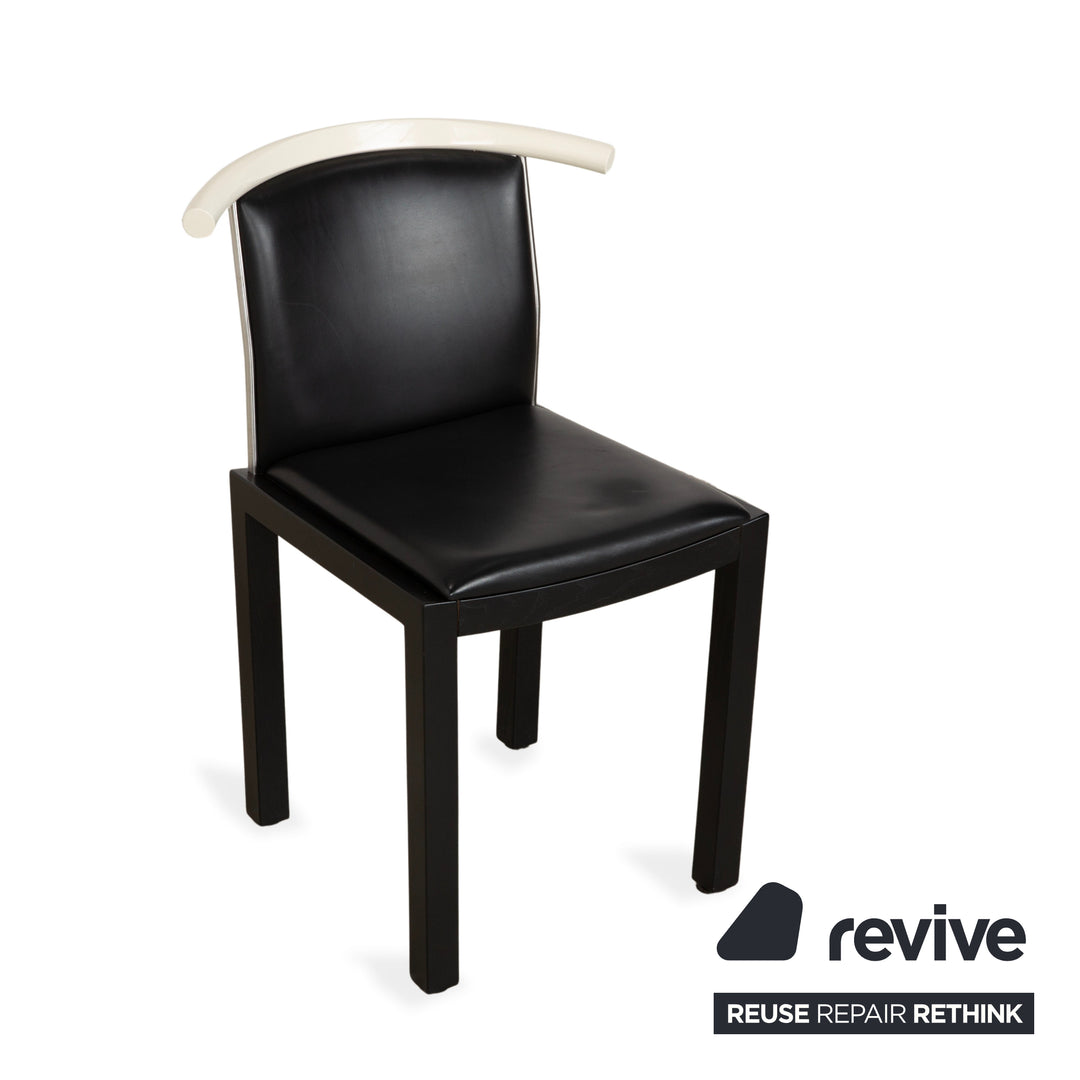 6-piece chair set, wood and leather, Interlübke, black and white