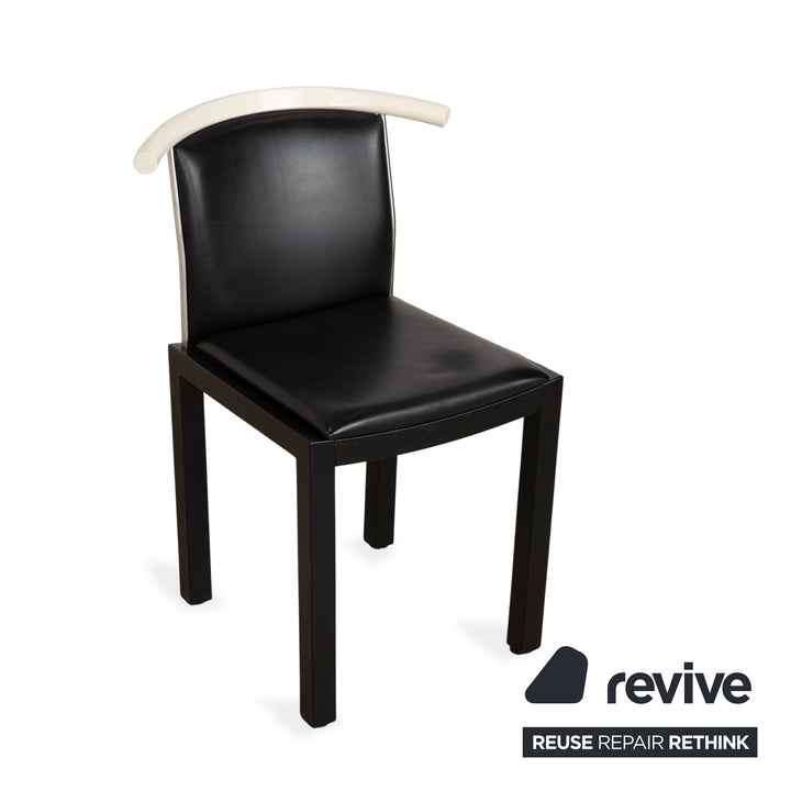 6-piece chair set, wood and leather, Interlübke, black and white