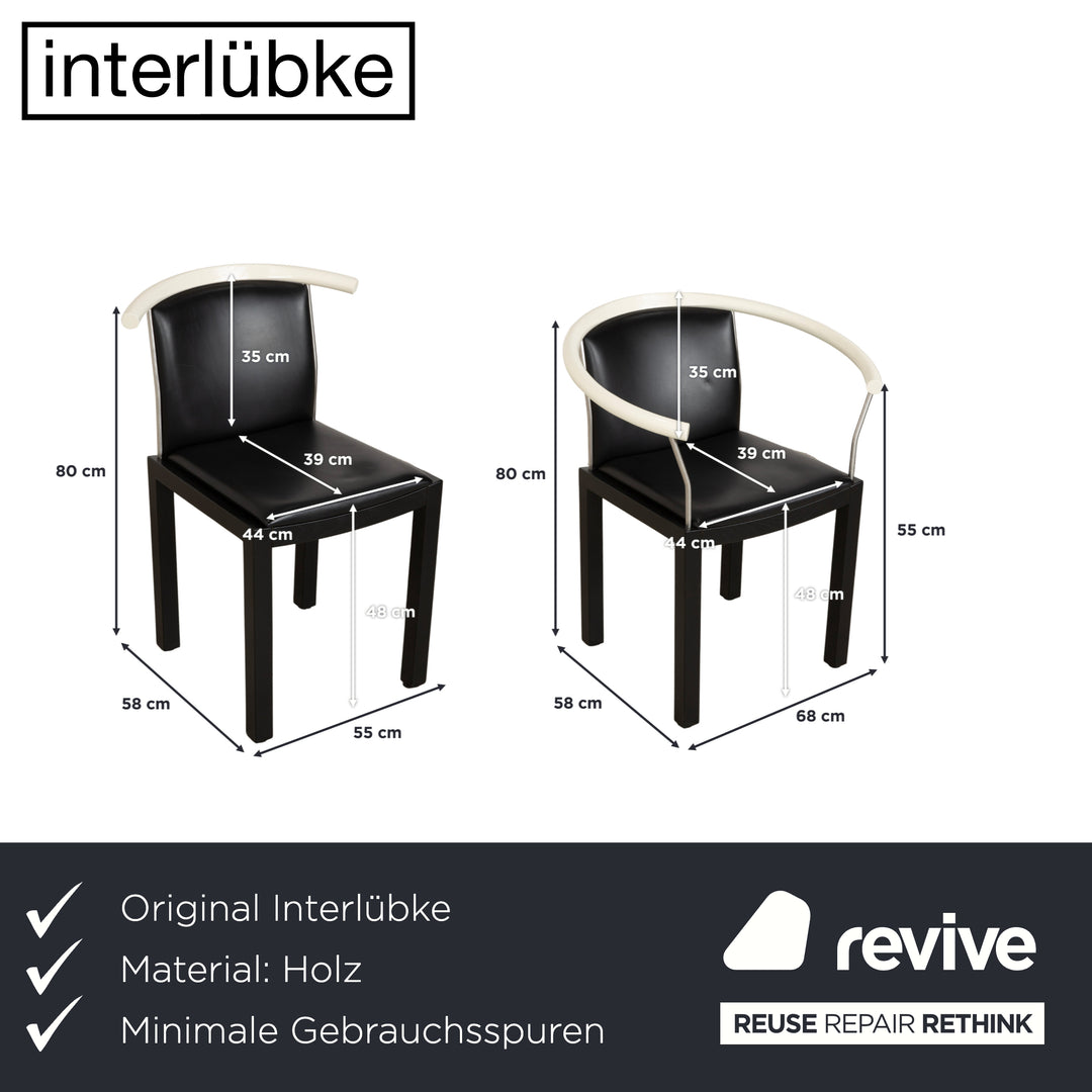 6-piece chair set, wood and leather, Interlübke, black and white