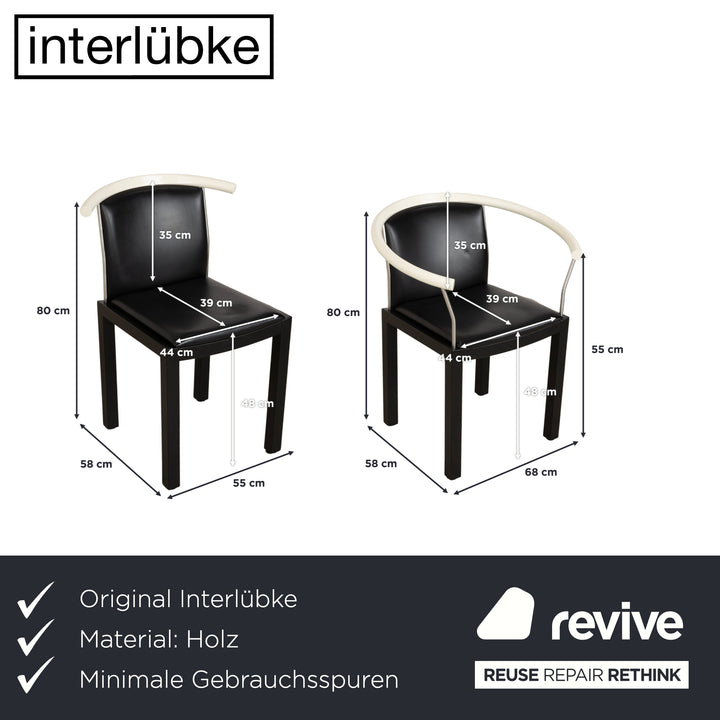 6-piece chair set, wood and leather, Interlübke, black and white