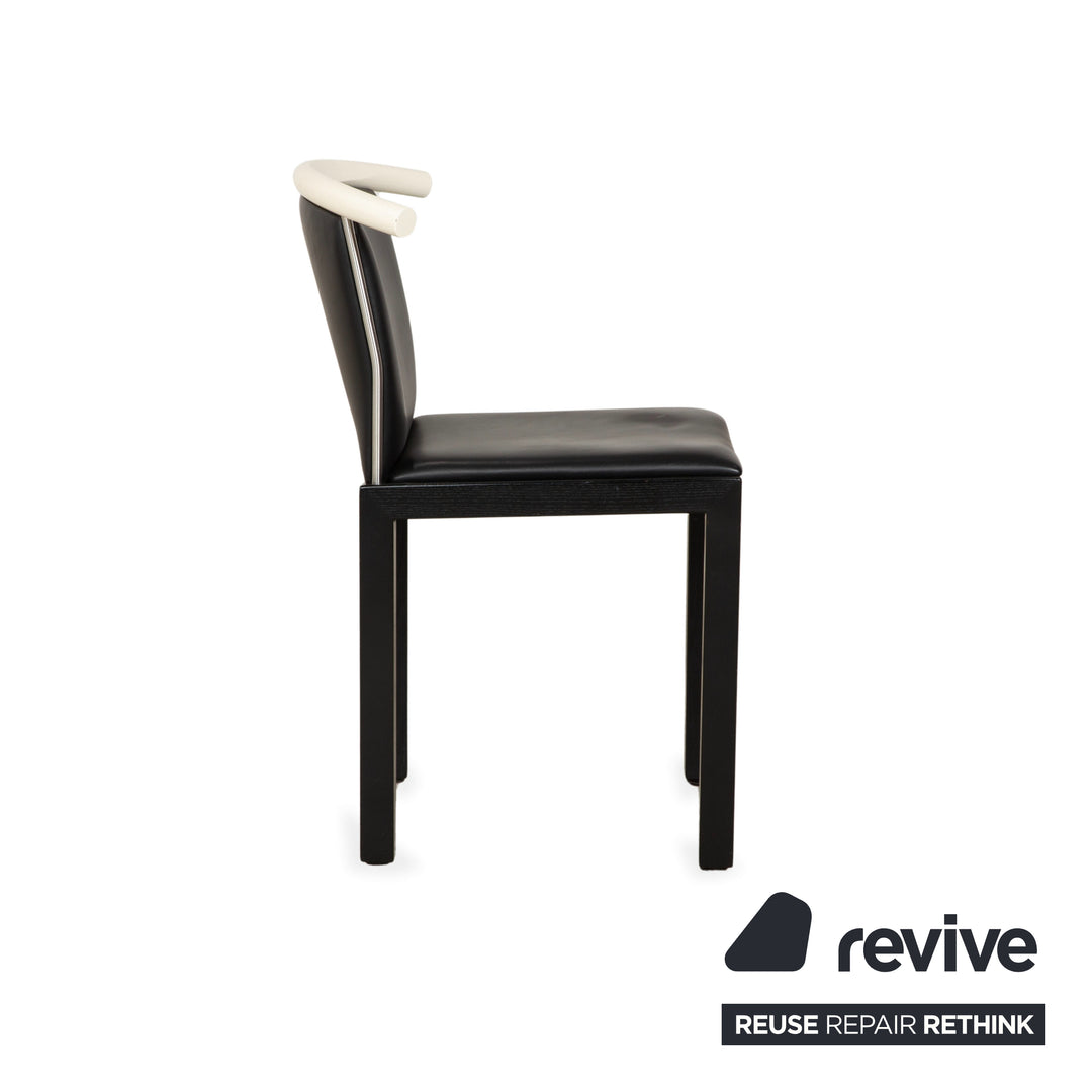 6-piece chair set, wood and leather, Interlübke, black and white