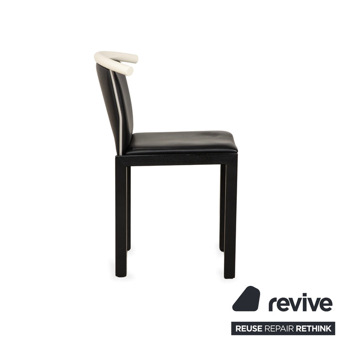 6-piece chair set, wood and leather, Interlübke, black and white