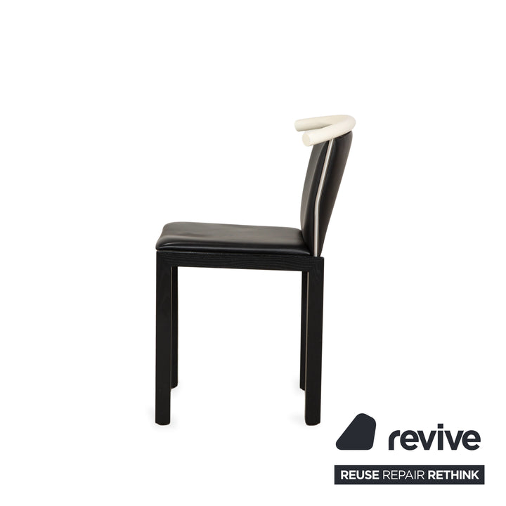 6-piece chair set, wood and leather, Interlübke, black and white