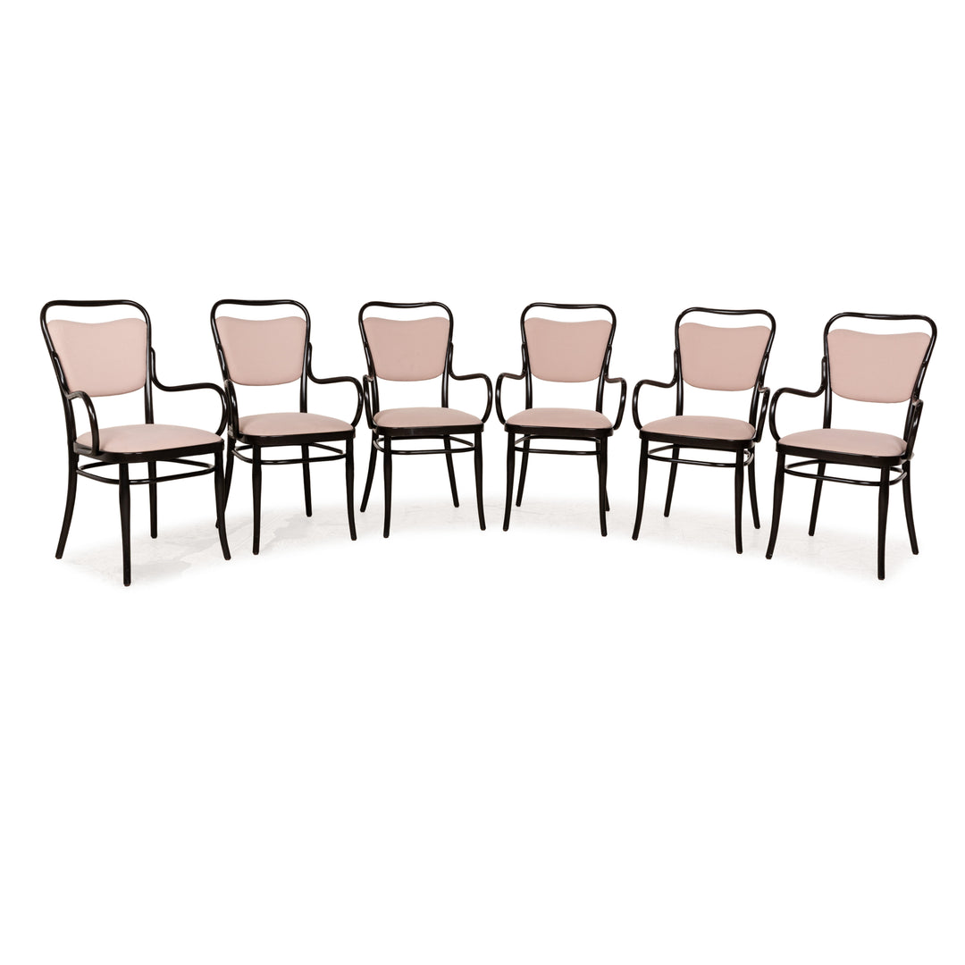 Set of 6 chairs Thonet wood dark brown pink old pink set coffee house