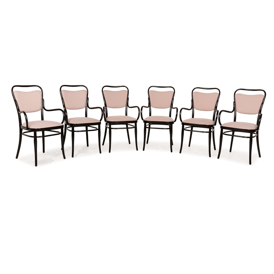 Set of 6 chairs Thonet wood dark brown pink old pink set coffee house