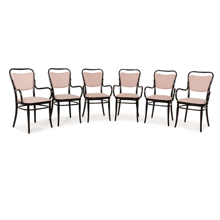 Lot de 6 chaises Thonet bois marron foncé rose vieux rose ensemble café maison
