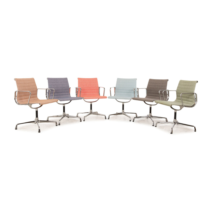 6er Stuhl Garnitur Vitra Aluminium Chair EA 104 mit Armlehnen Blau, Rot, Eisblau, Grau, Nude, Mint - Elfenbein