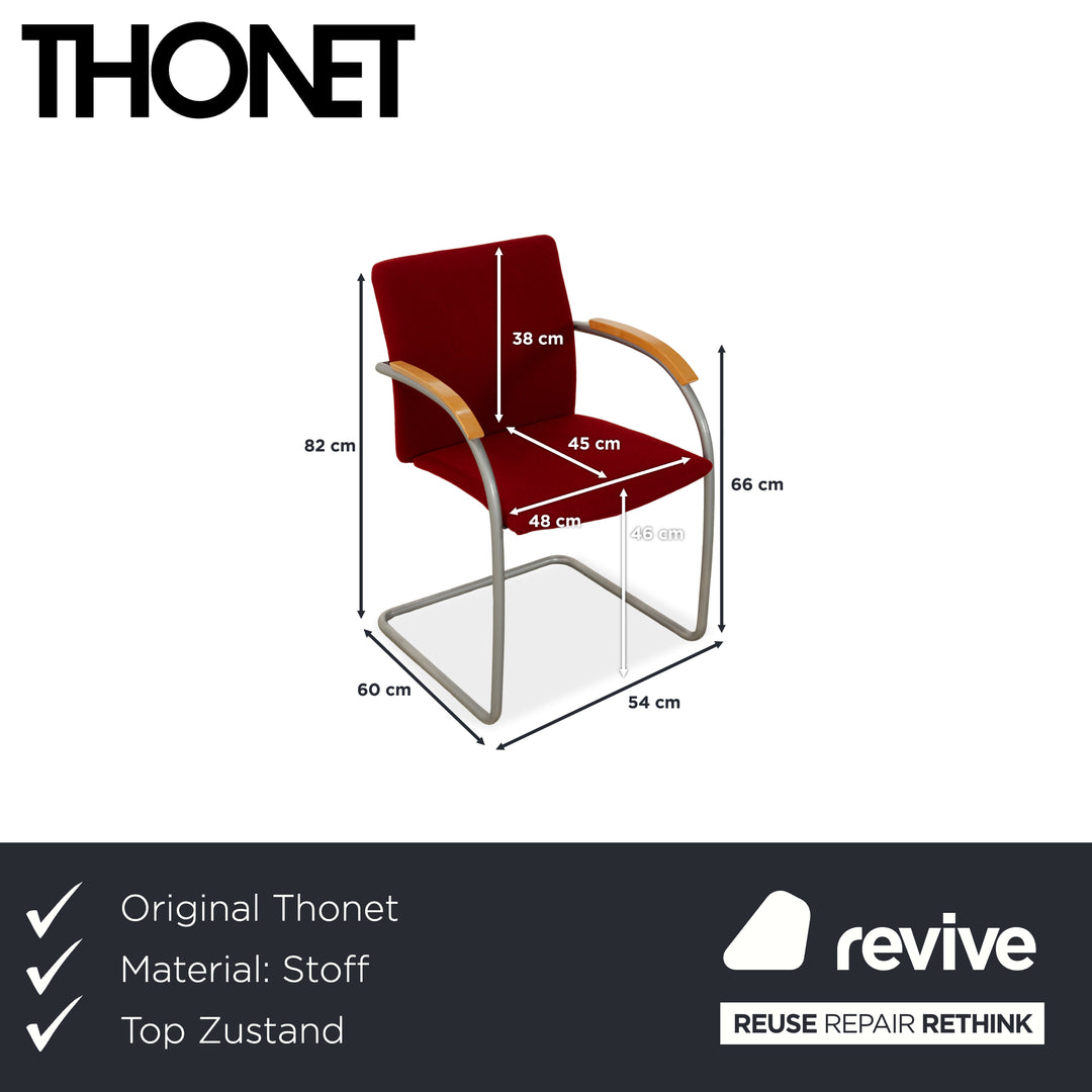 Set of 6 Thonet S78/S79 fabric and wood chairs, red cantilever