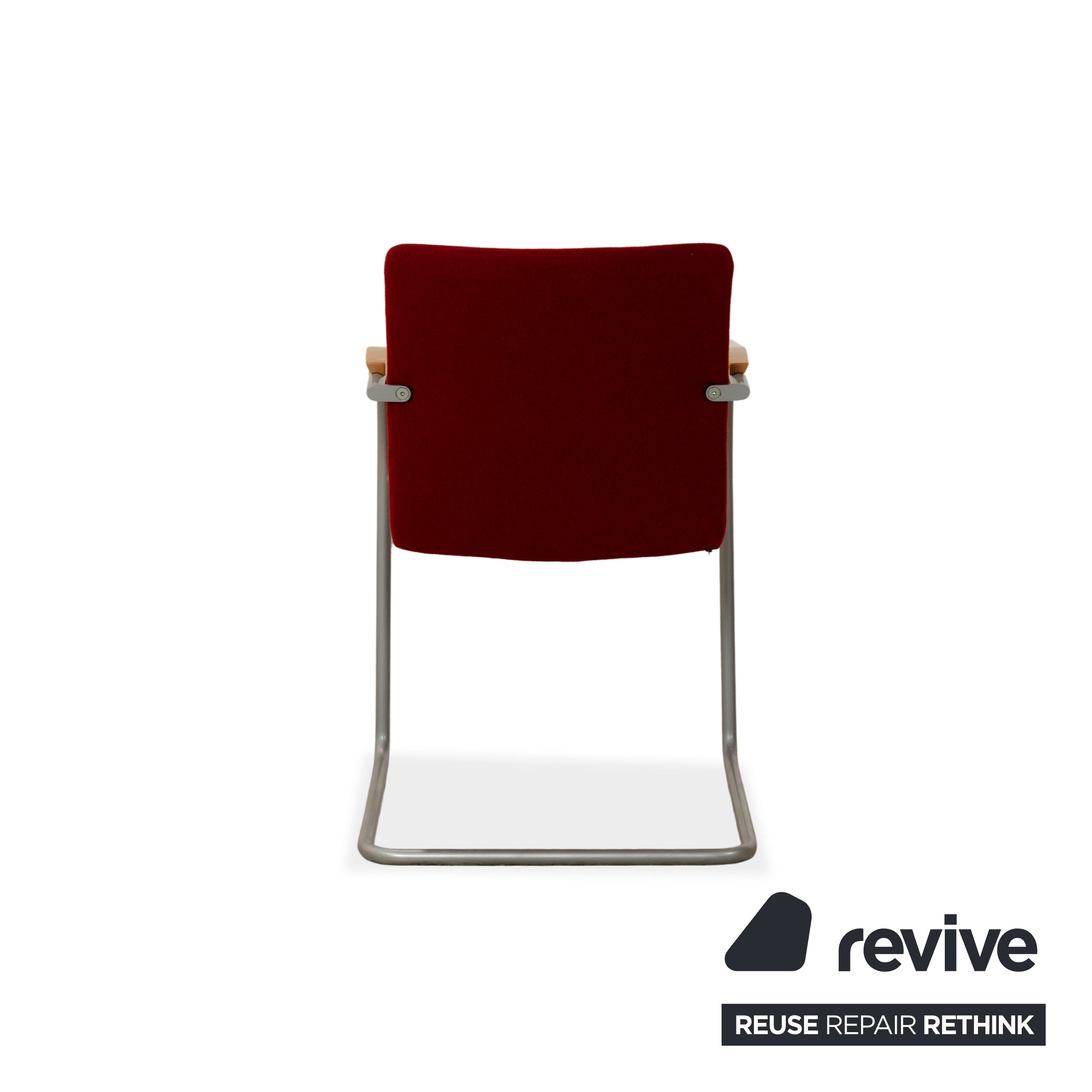 Lot de 6 chaises Thonet S78/S79 en tissu et bois, piètement luge rouge