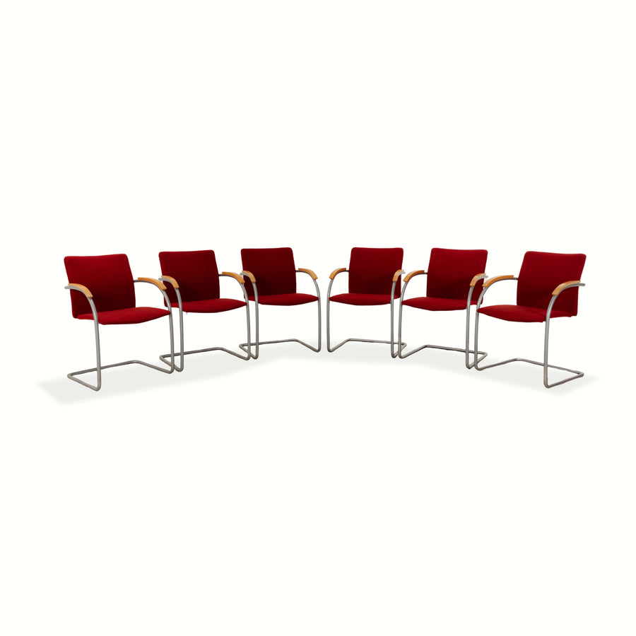6er Thonet S78/S79 Stoff Holz Stuhl Rot Freischwinger