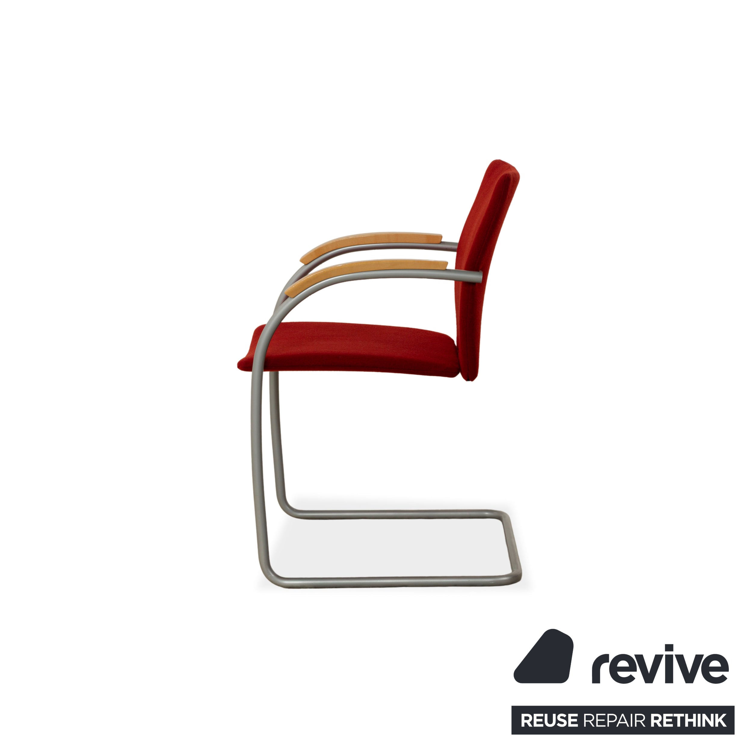 Lot de 6 chaises Thonet S78/S79 en tissu et bois, piètement luge rouge