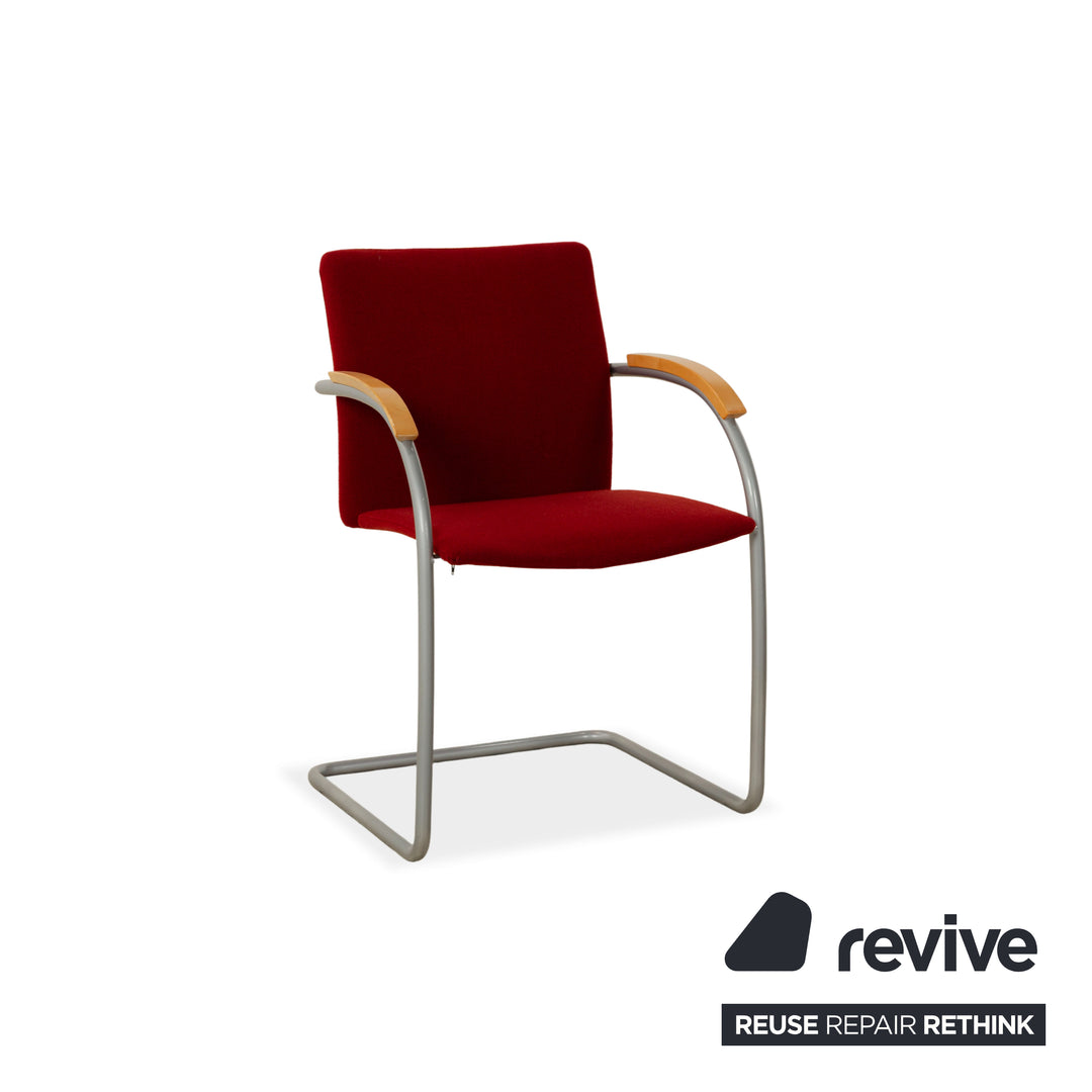 Set of 6 Thonet S78/S79 fabric and wood chairs, red cantilever