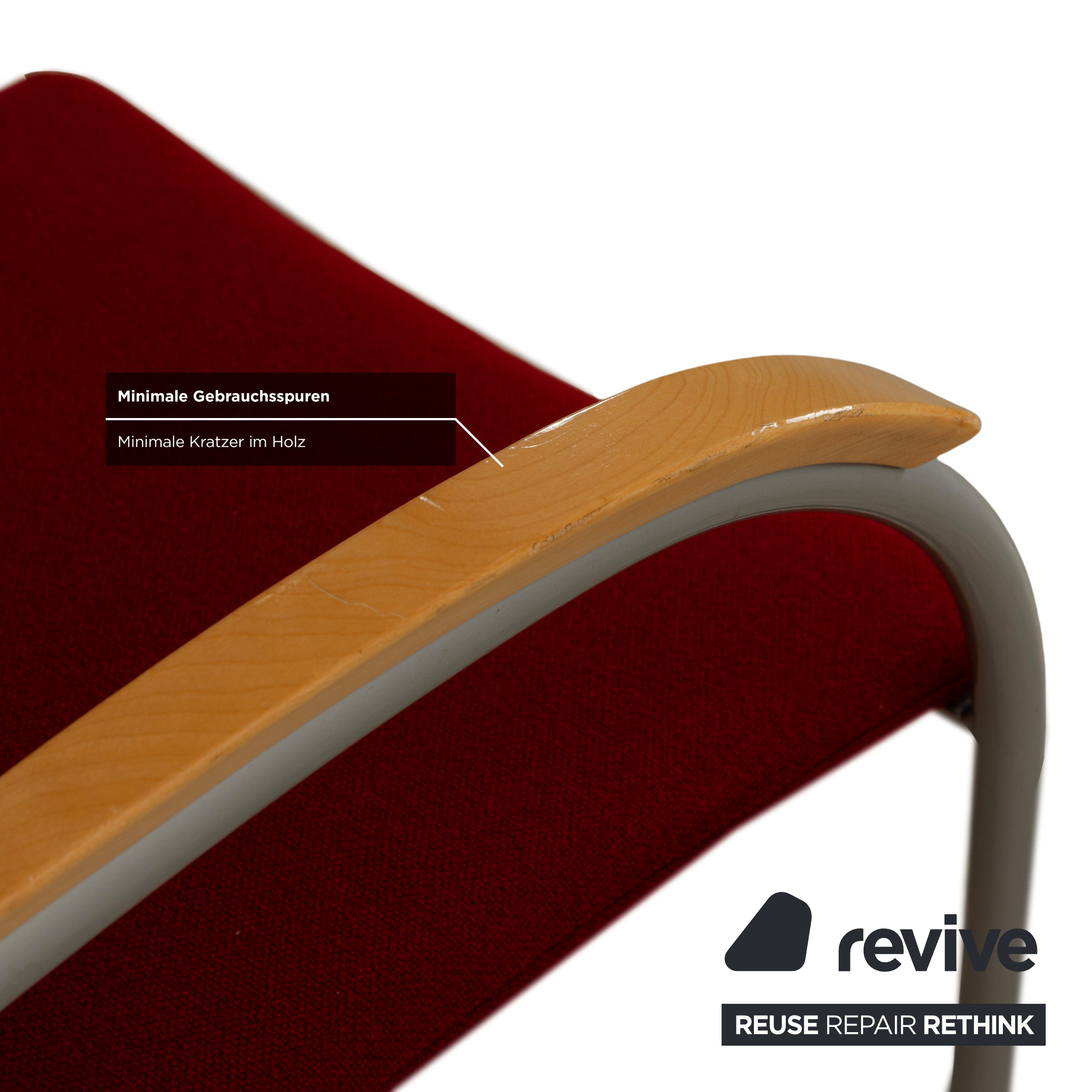 Lot de 6 chaises Thonet S78/S79 en tissu et bois, piètement luge rouge