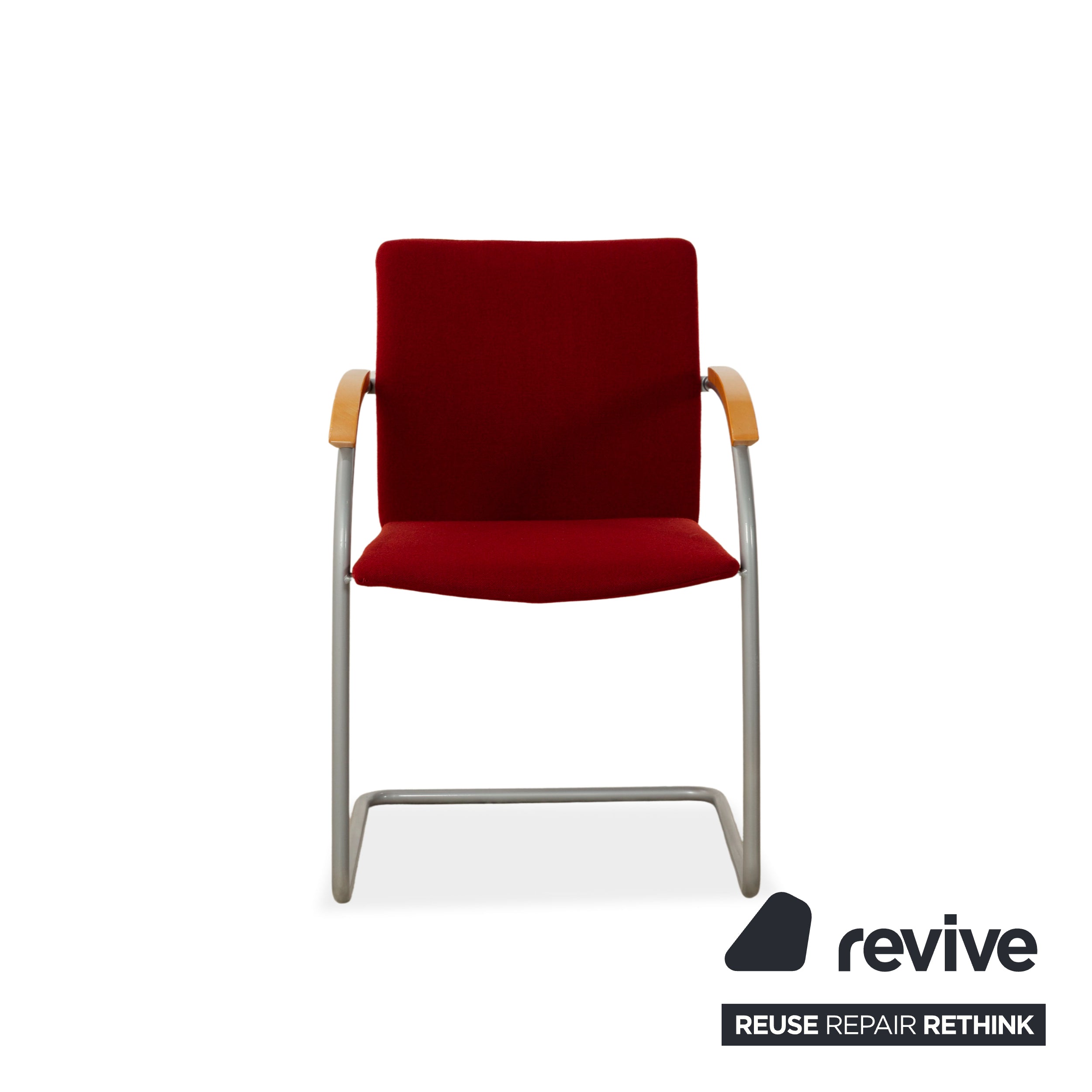 Lot de 6 chaises Thonet S78/S79 en tissu et bois, piètement luge rouge