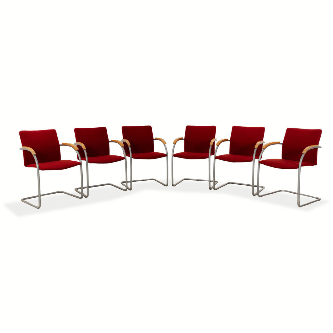 6er Thonet S78/S79 Stoff Holz Stuhl Rot Freischwinger