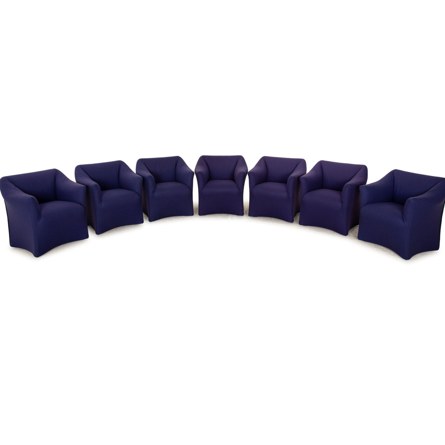 Set of 7 Cassina 684 Fabric Chairs Blue Purple Mario Bellini