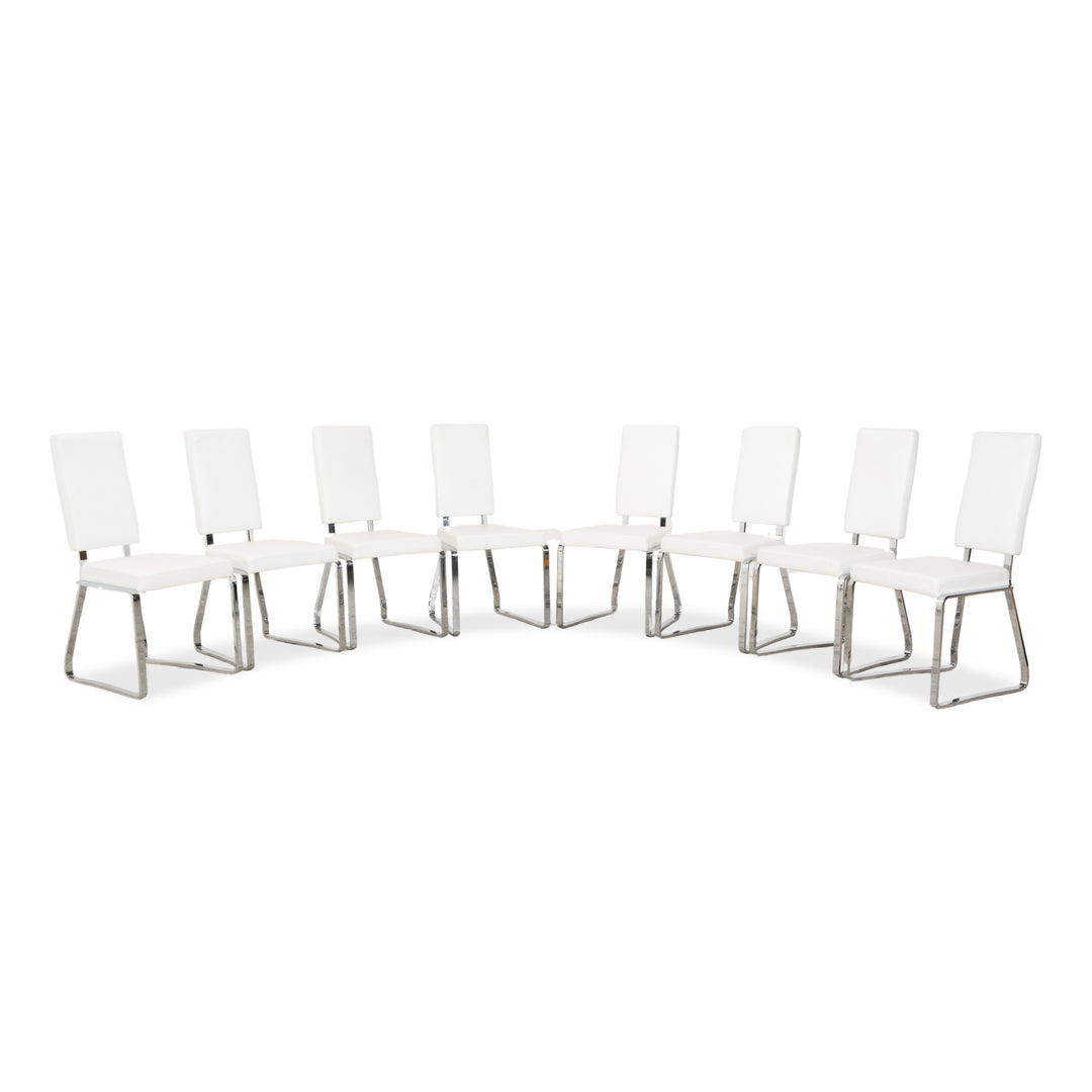 Ensemble de 8 chaises en cuir Bacher, blanc et crème, pour la salle à manger