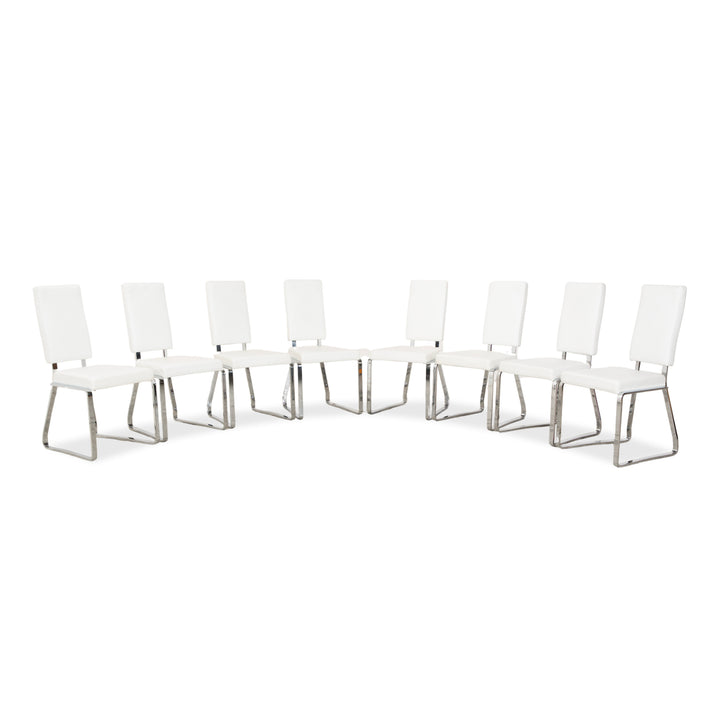 Ensemble de 8 chaises en cuir Bacher, blanc et crème, pour la salle à manger