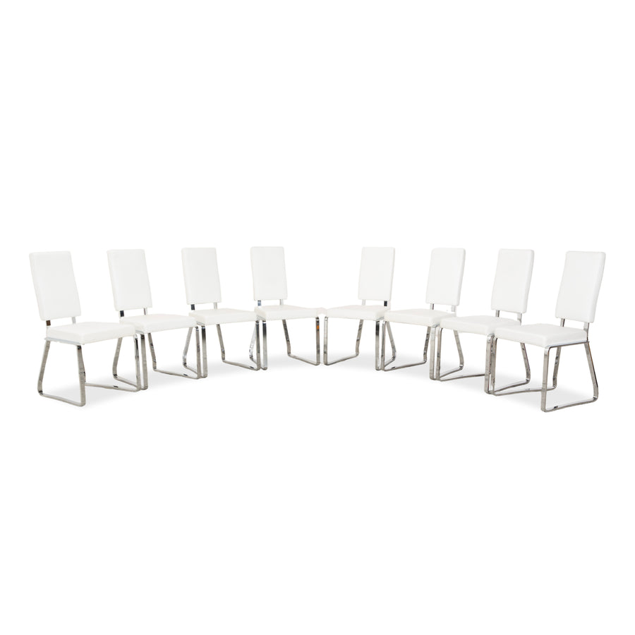 Ensemble de 8 chaises en cuir Bacher, blanc et crème, pour la salle à manger