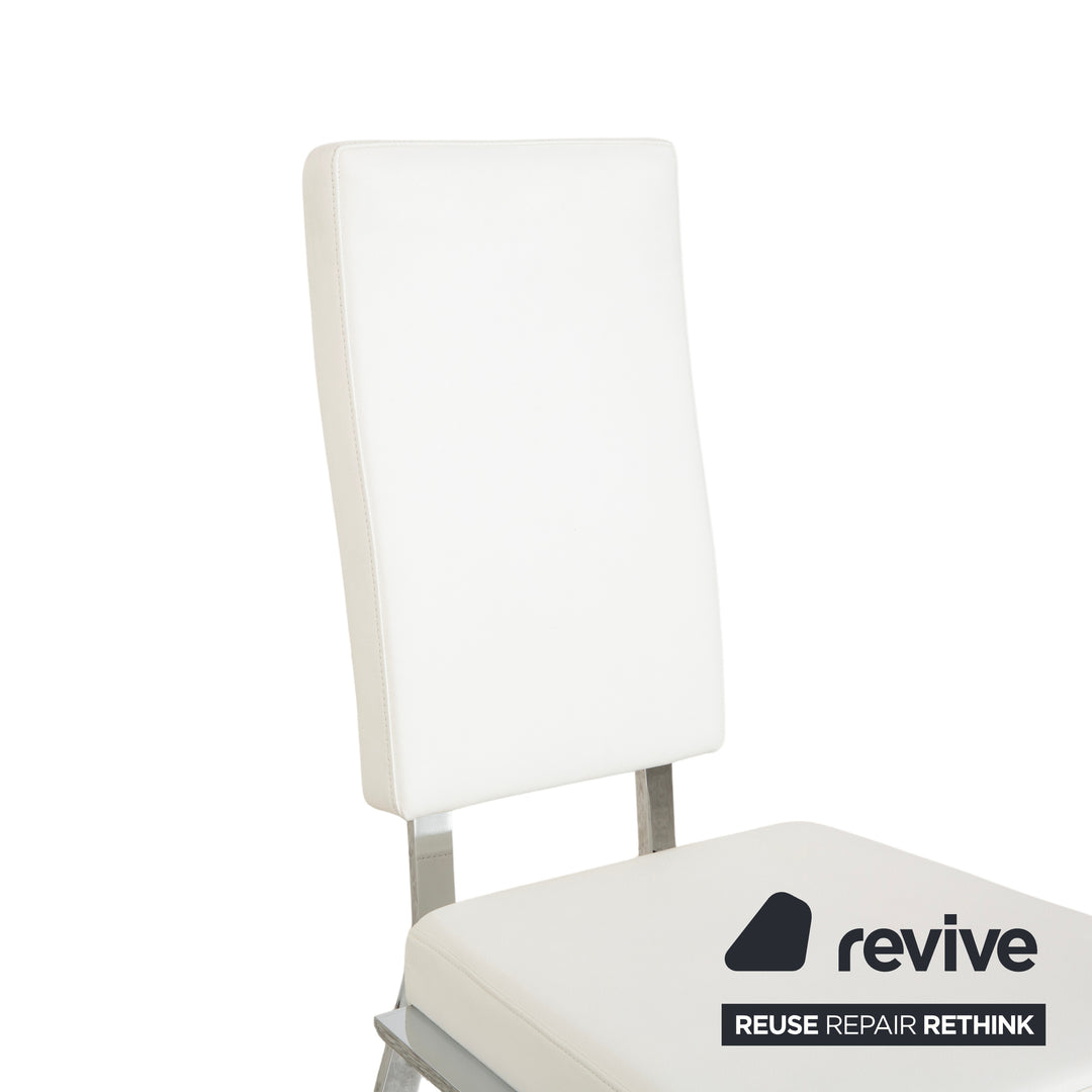 Ensemble de 8 chaises en cuir Bacher, blanc et crème, pour la salle à manger