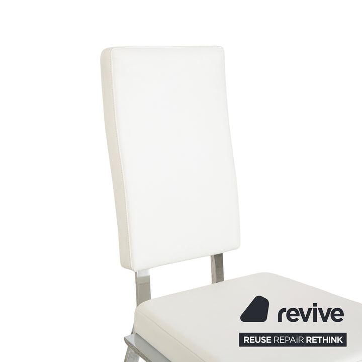 Ensemble de 8 chaises en cuir Bacher, blanc et crème, pour la salle à manger