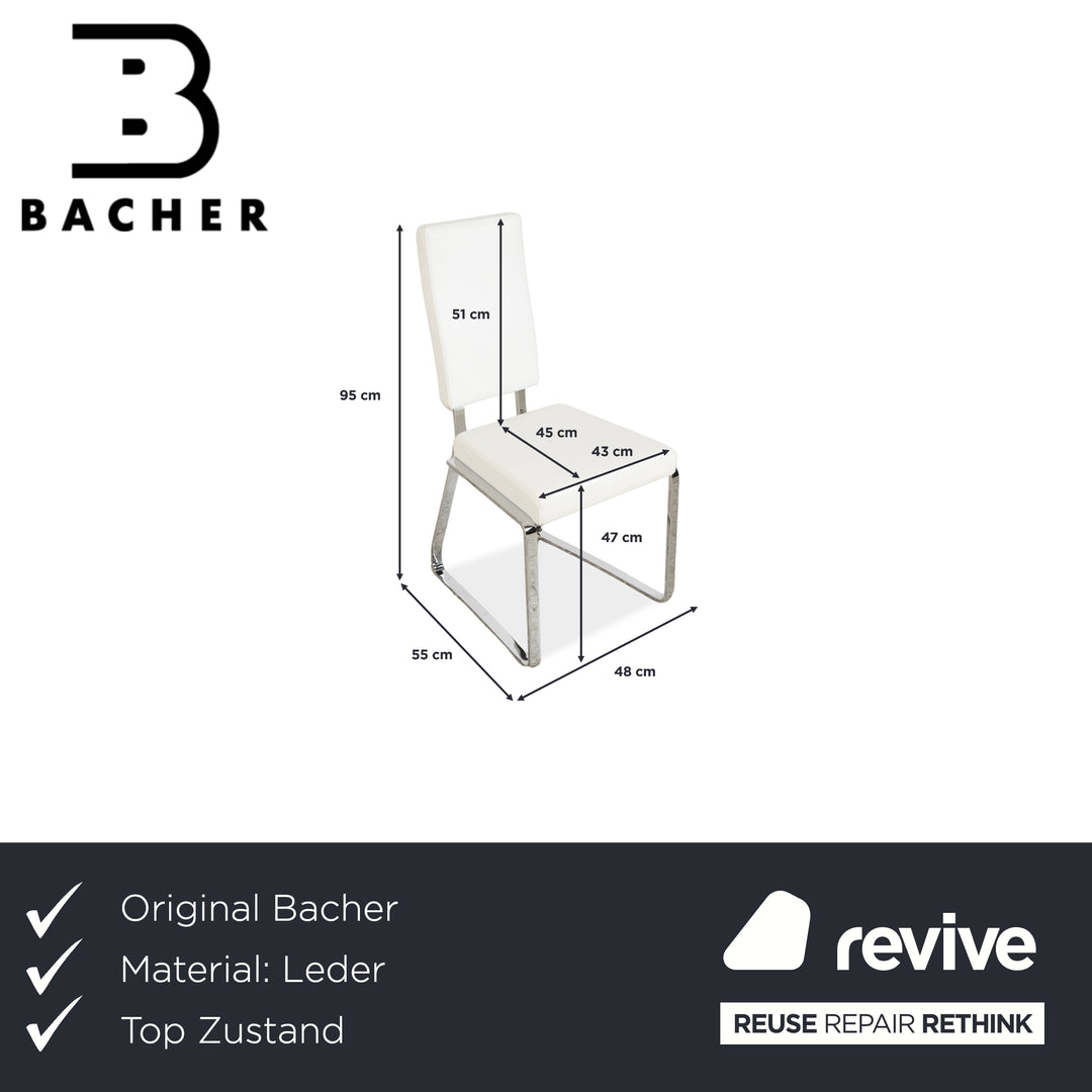 Ensemble de 8 chaises en cuir Bacher, blanc et crème, pour la salle à manger
