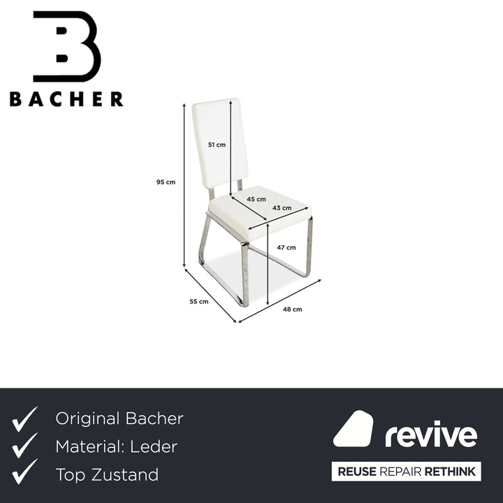 Ensemble de 8 chaises en cuir Bacher, blanc et crème, pour la salle à manger