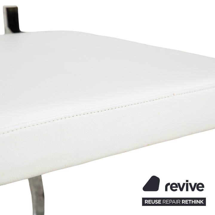 Ensemble de 8 chaises en cuir Bacher, blanc et crème, pour la salle à manger