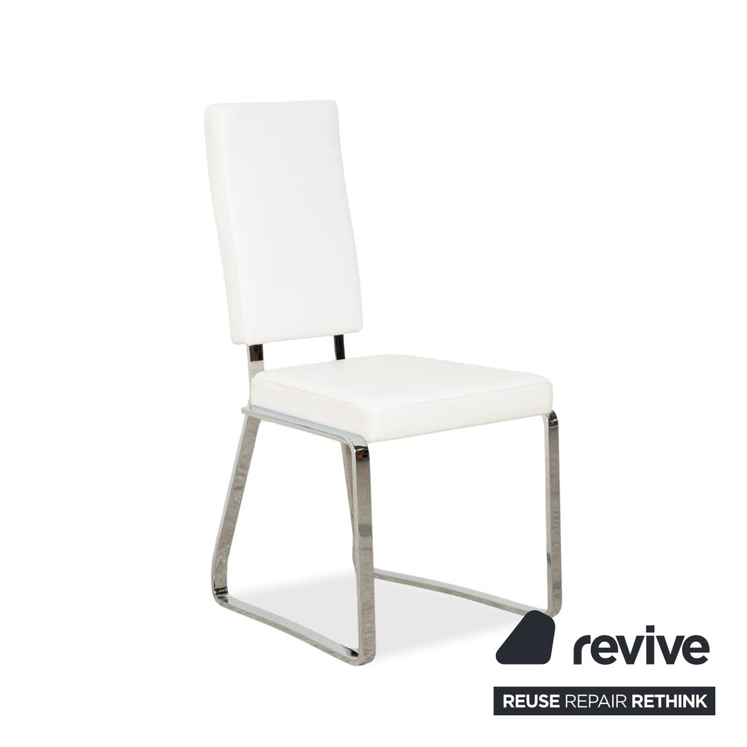 Ensemble de 8 chaises en cuir Bacher, blanc et crème, pour la salle à manger