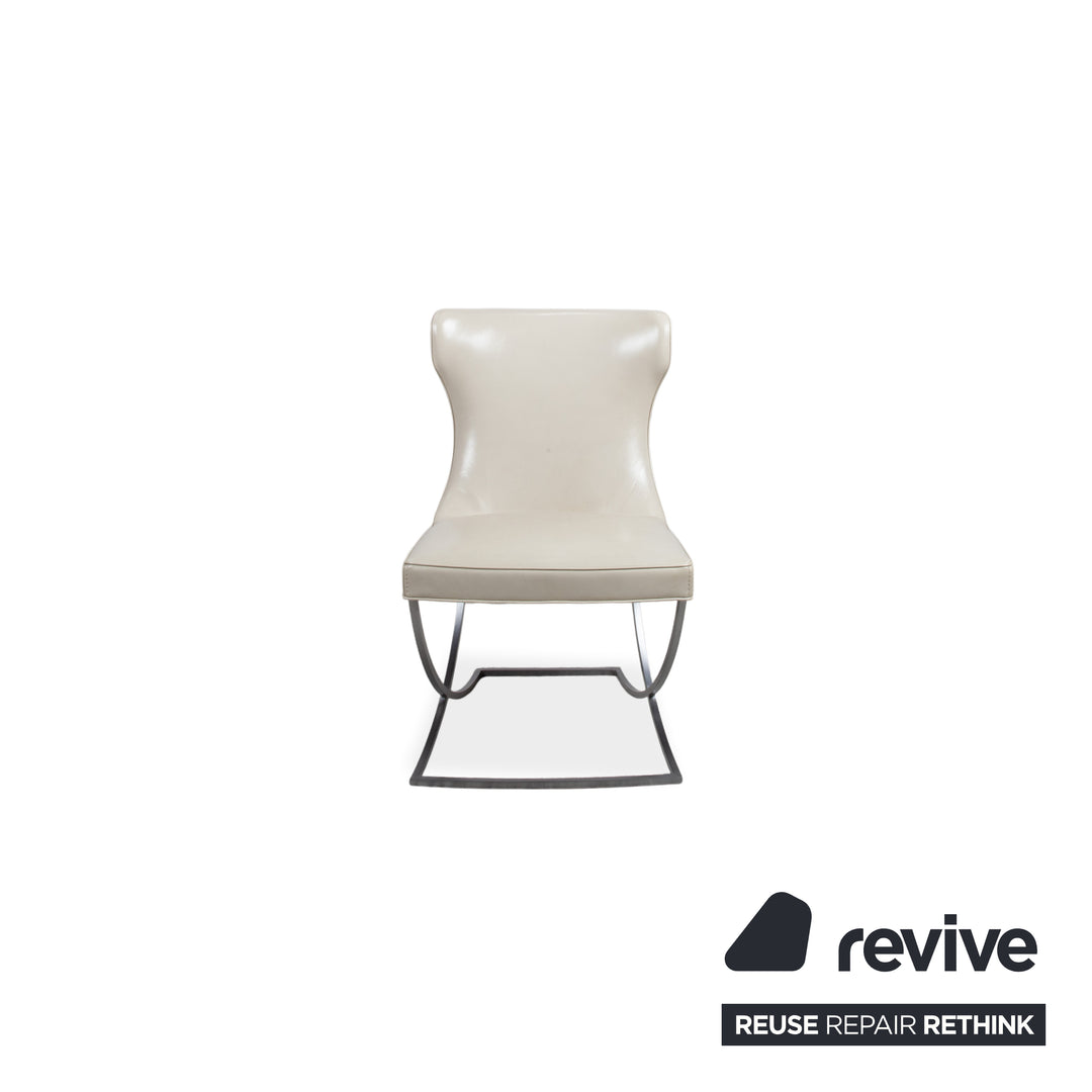 8er Garnitur Baxter Paloma Leder Stuhl Beige Weiß Chrom Esszimmer