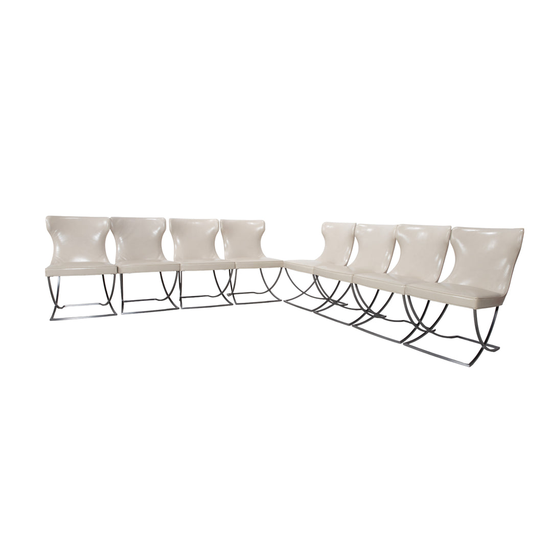 8er Garnitur Baxter Paloma Leder Stuhl Beige Weiß Chrom Esszimmer