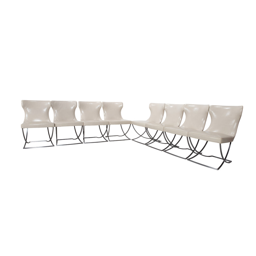 8er Garnitur Baxter Paloma Leder Stuhl Beige Weiß Chrom Esszimmer
