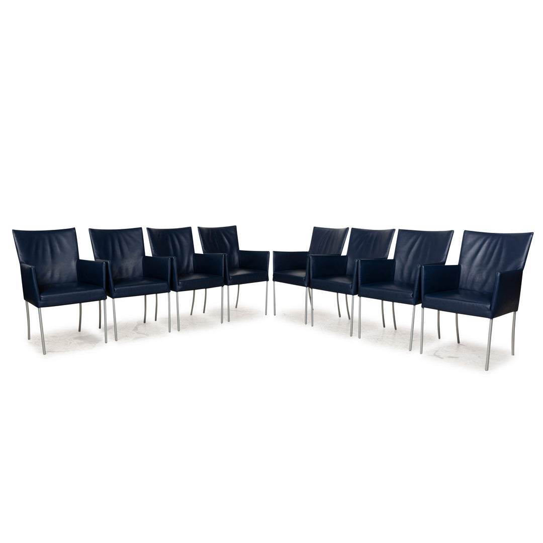 8er Garnitur bert plantagie ARC-E Leder Stuhl Blau Esszimmer