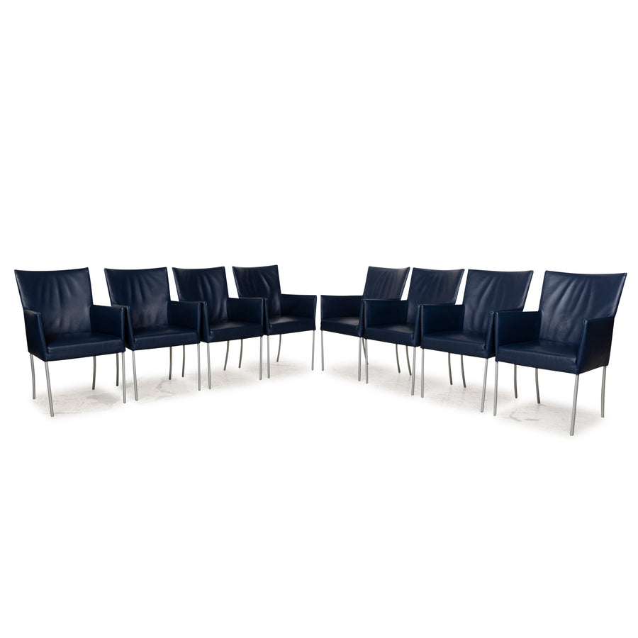 8er Garnitur bert plantagie ARC-E Leder Stuhl Blau Esszimmer