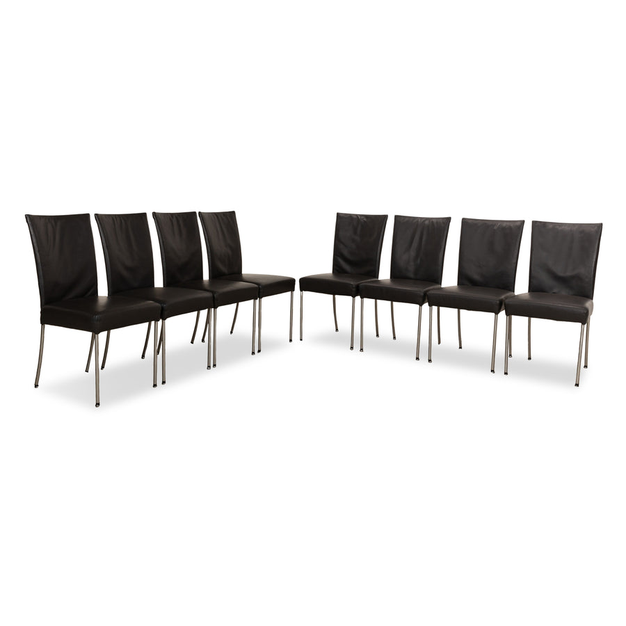 Lot de 8 chaises Bert Plantagie Jeanne Flex en cuir gris salle à manger