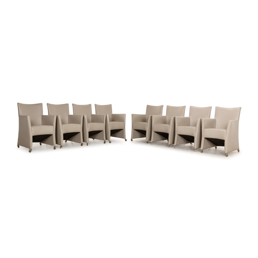 Set of 8 Bert Plantagie leather chairs beige cream dining room