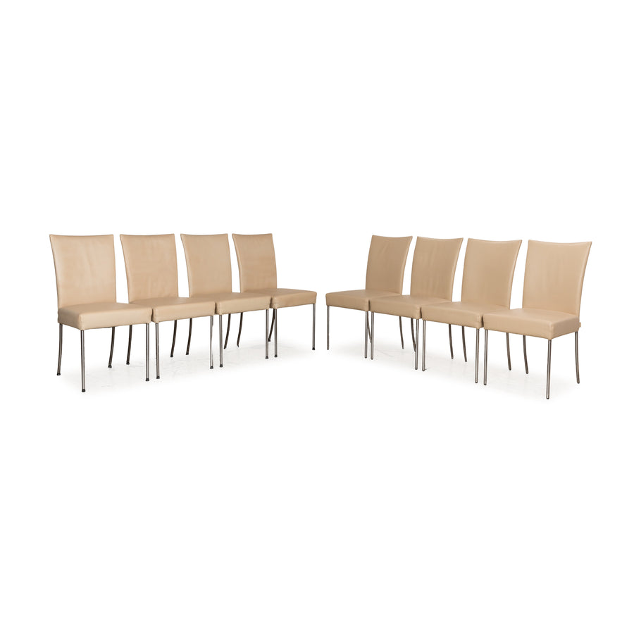 Ensemble de 8 chaises Bert Plantagie Jeanne Flex en cuir beige pour salle à manger