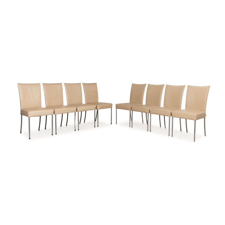 Set of 8 bert plantagie Jeanne Flex leather chairs beige dining room