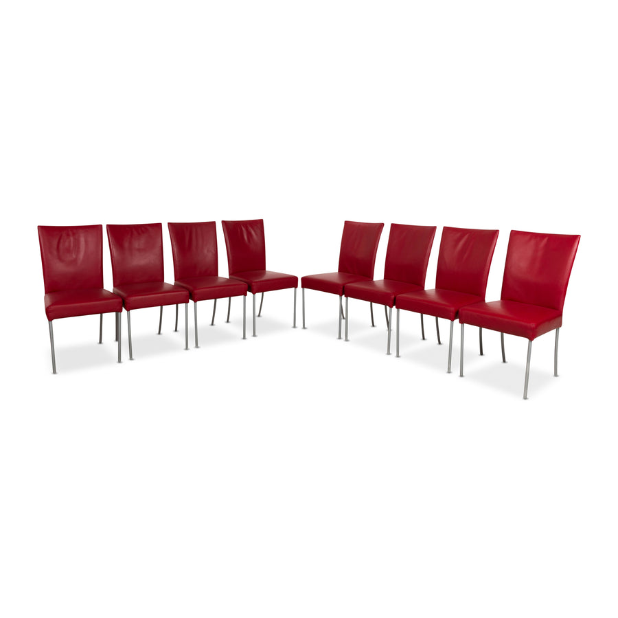 Lot de 8 chaises en cuir Bert Plantagie salle à manger rouge