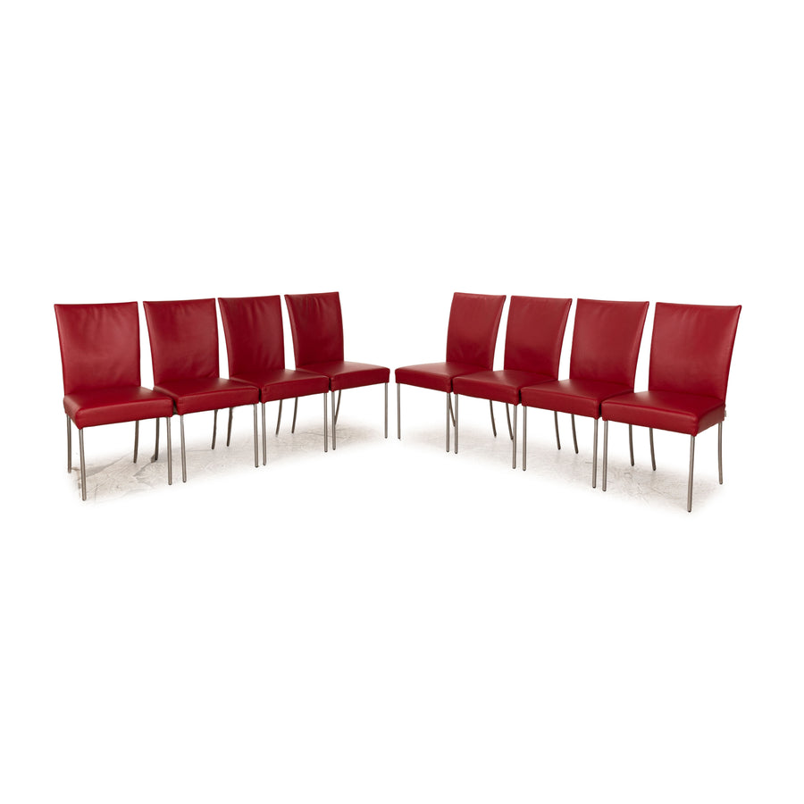 Lot de 8 chaises en cuir Bert Plantagie salle à manger rouge