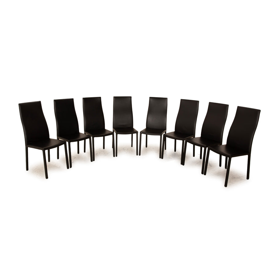 Set of 8 Bonaldo Milena leather chairs black dining room