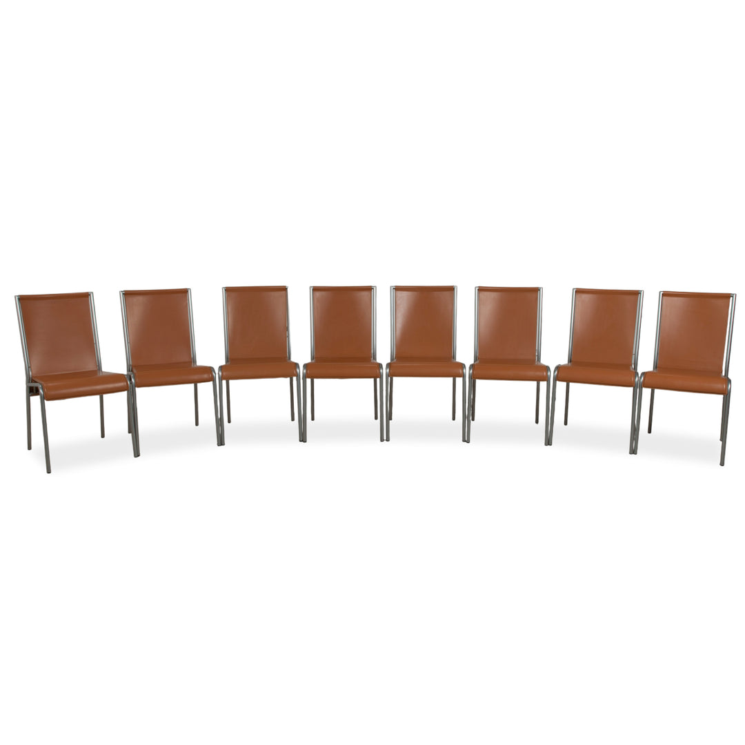 Ensemble de 8 chaises Calligaris en cuir marron pour salle à manger