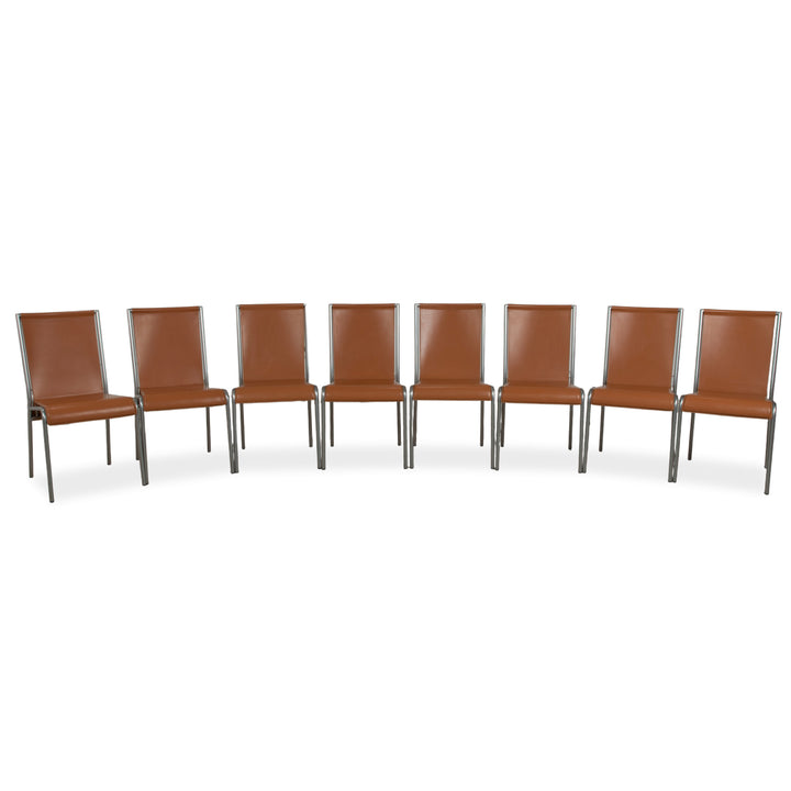 Ensemble de 8 chaises Calligaris en cuir marron pour salle à manger
