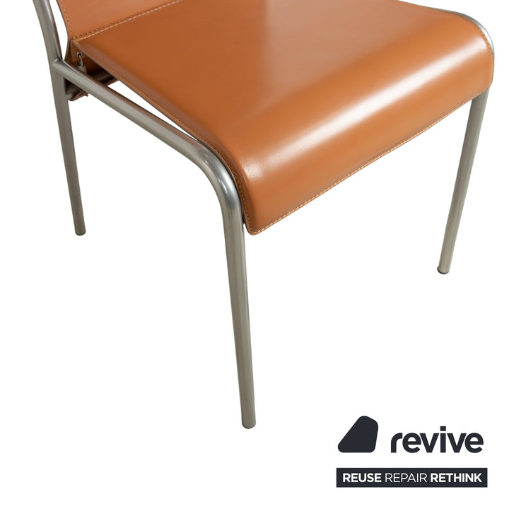 Ensemble de 8 chaises Calligaris en cuir marron pour salle à manger