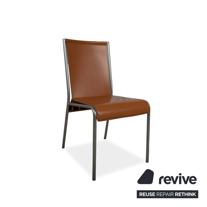 Ensemble de 8 chaises Calligaris en cuir marron pour salle à manger