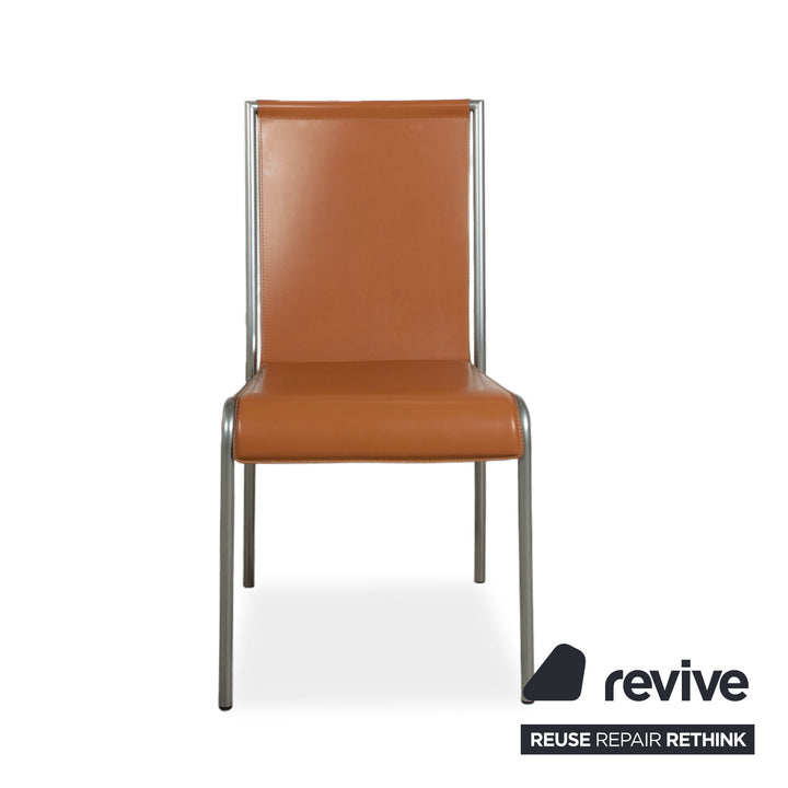 Ensemble de 8 chaises Calligaris en cuir marron pour salle à manger