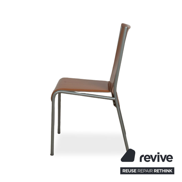 Ensemble de 8 chaises Calligaris en cuir marron pour salle à manger