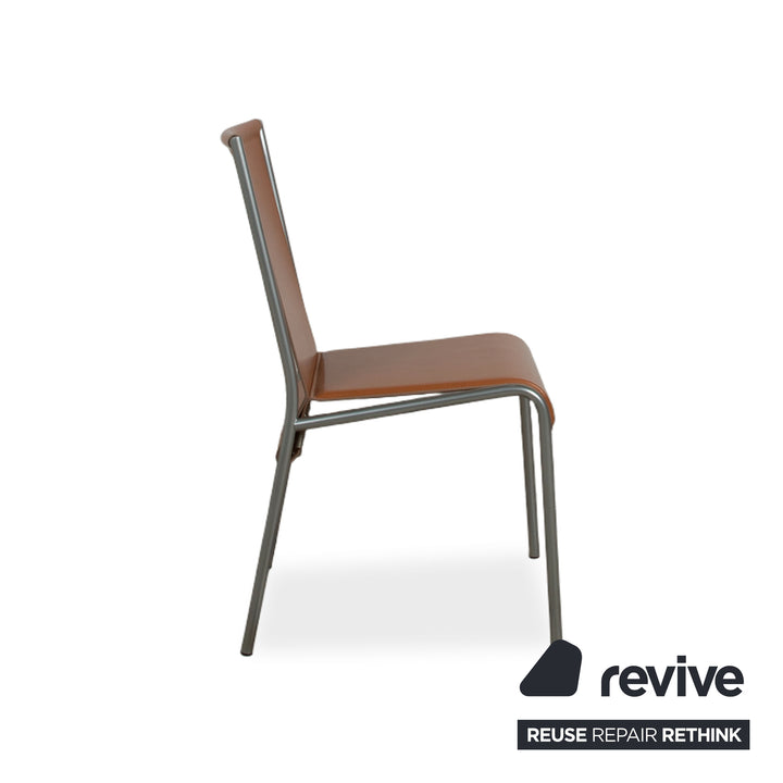 Ensemble de 8 chaises Calligaris en cuir marron pour salle à manger